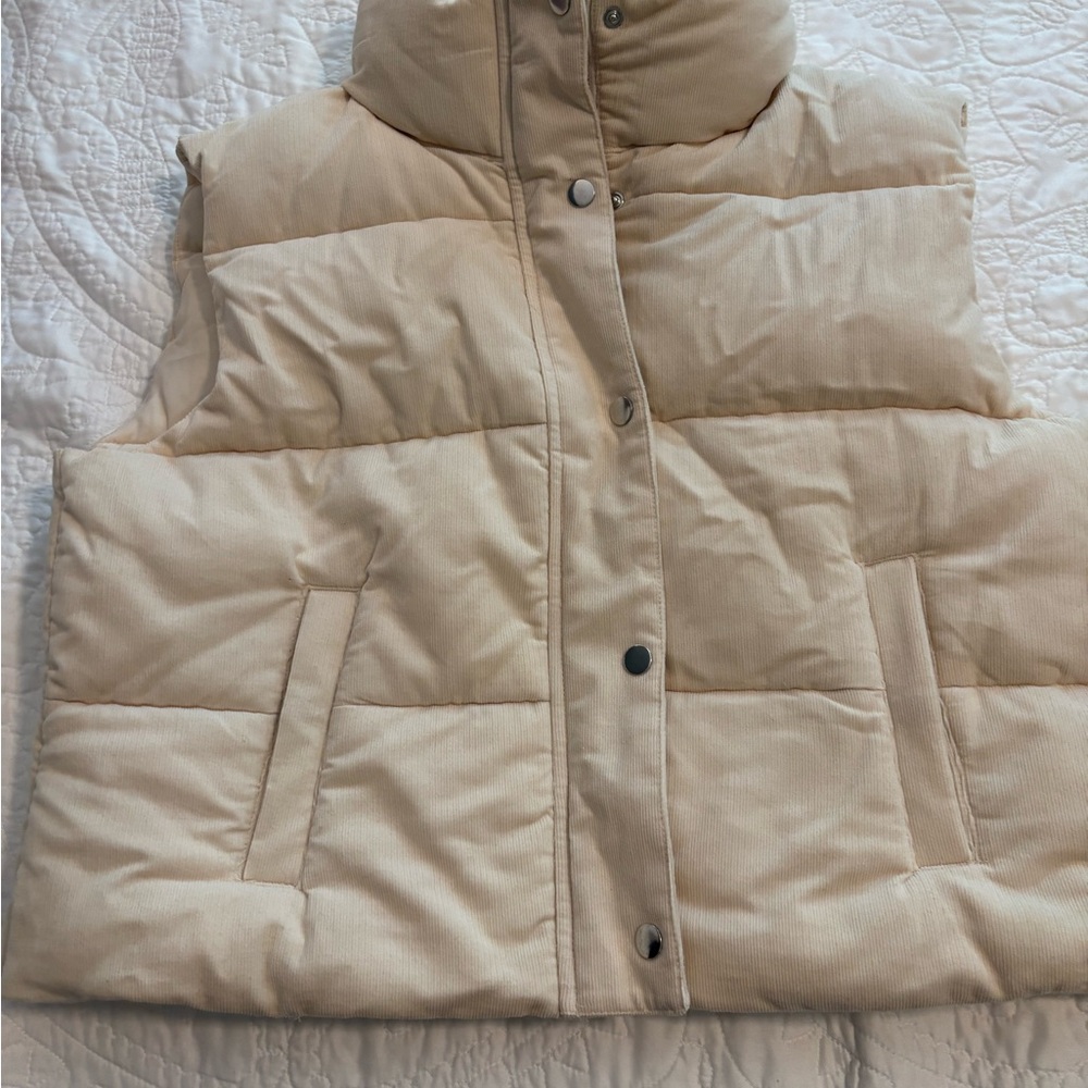 LOFT Cream Quilted Vest with High Collar